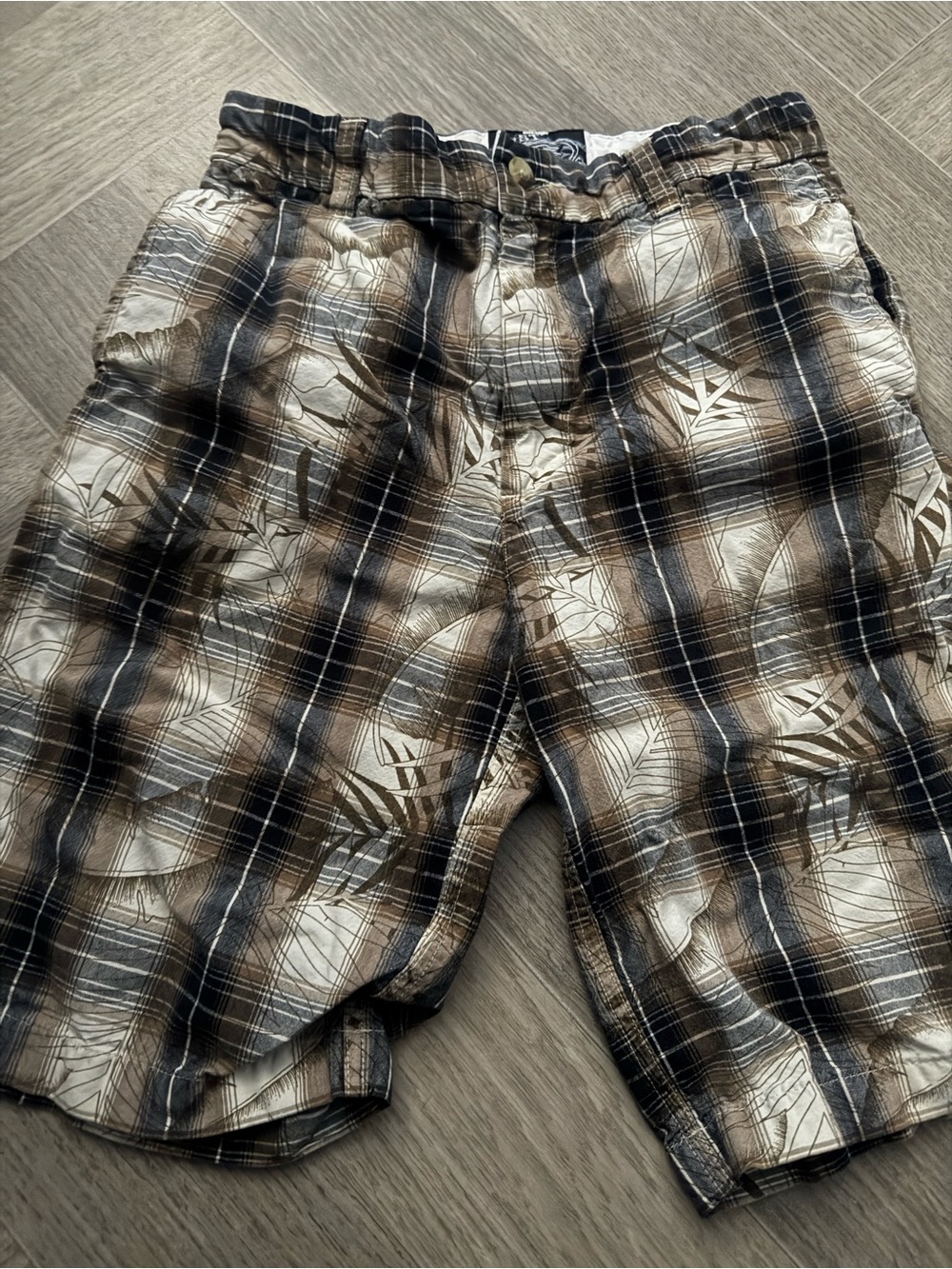 First Wave Brown & Black Plaid Hybrid Shorts